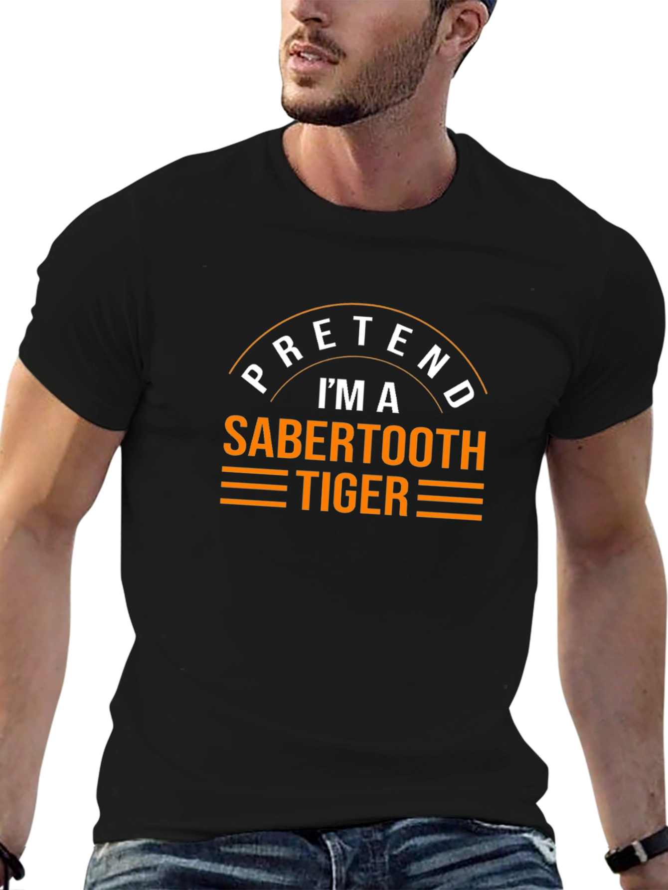 Black Pretend I'm a Sabertooth Tiger Funny Graphic Tee view 6