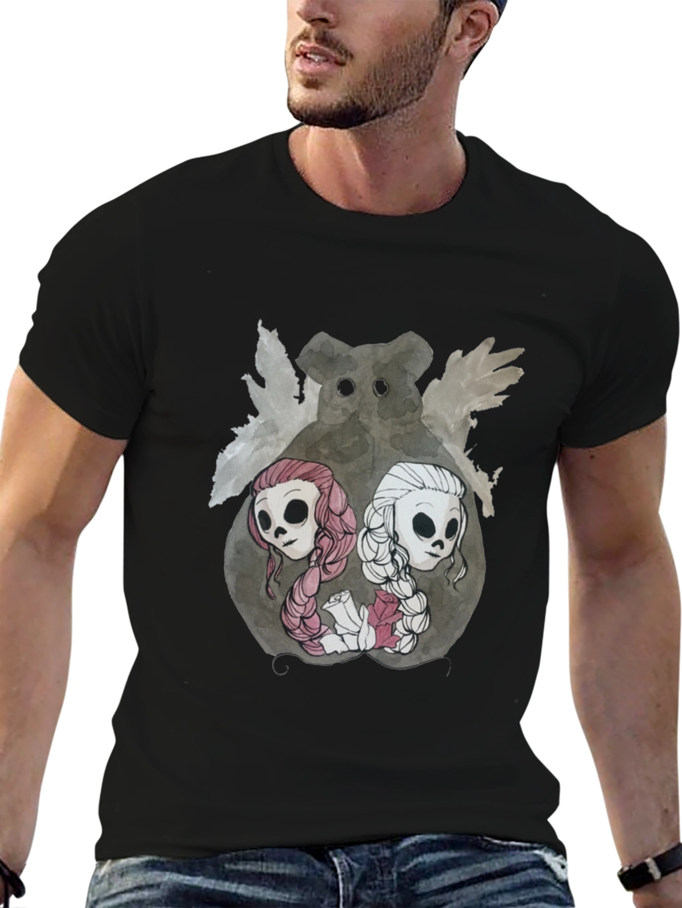 Black Gothic Skull & Bear T-Shirt view 6