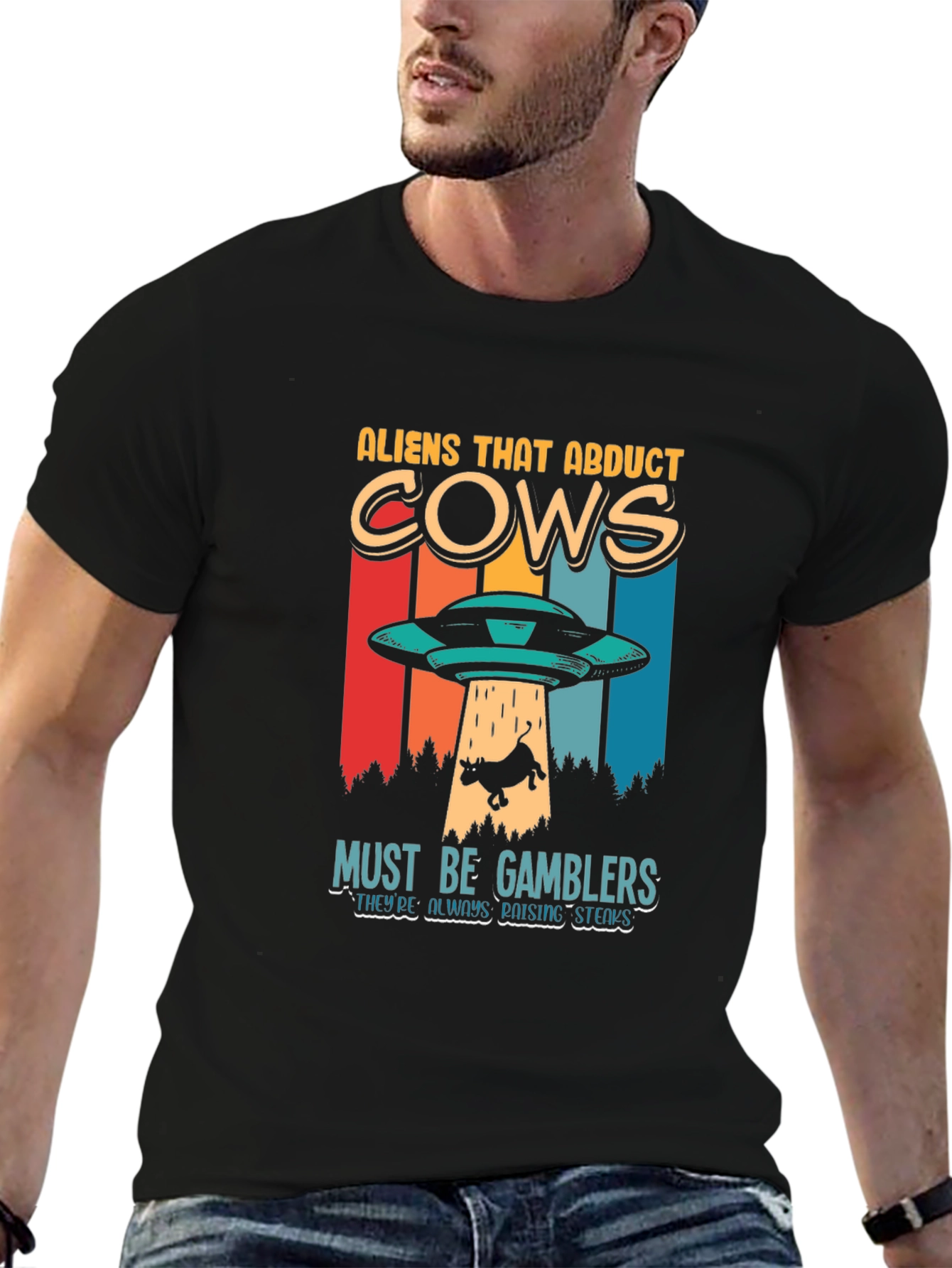 Aliens Abduct Cows Graphic Tee - 6