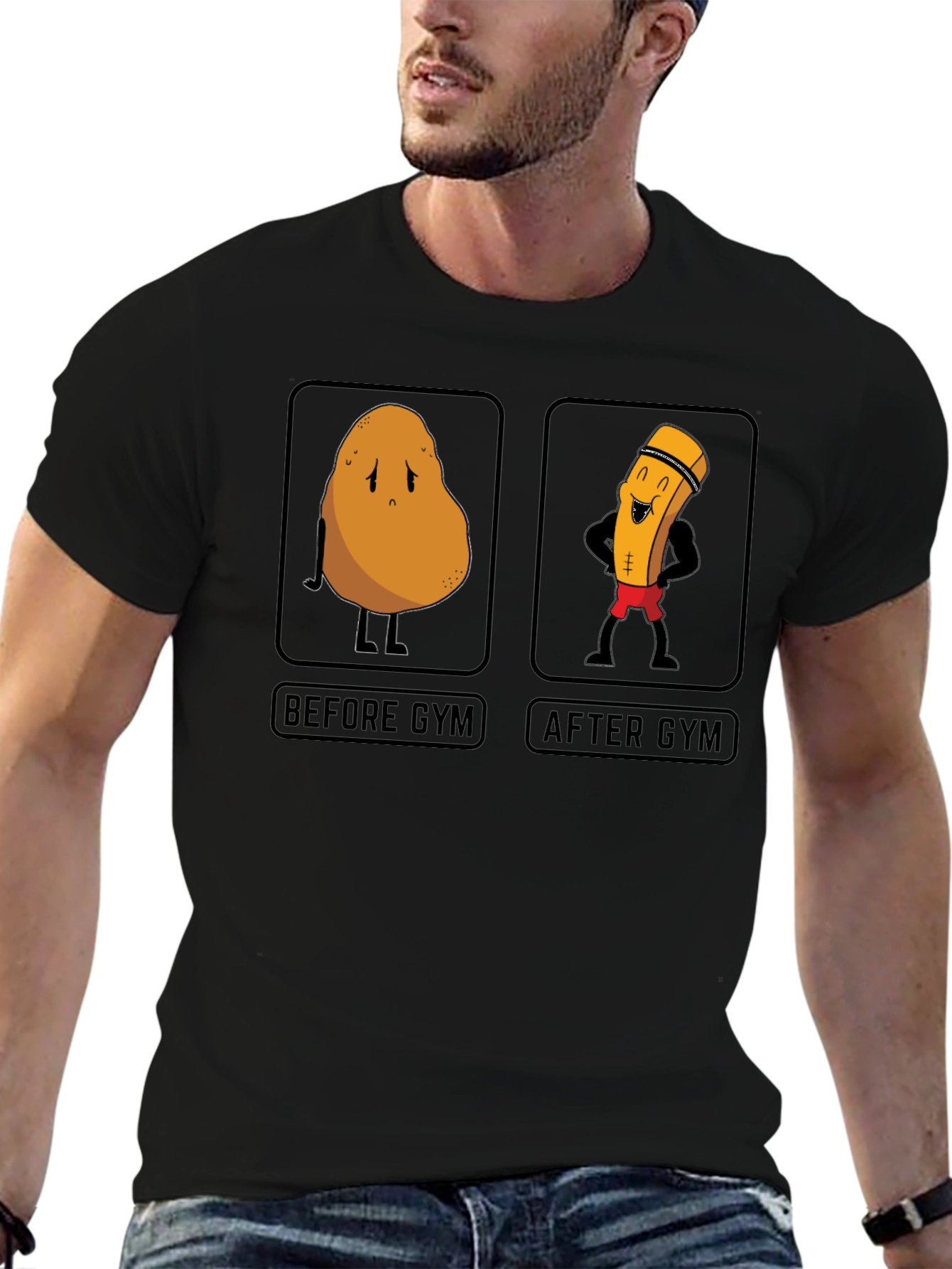 Black Funny Gym Potato T-Shirt view 6