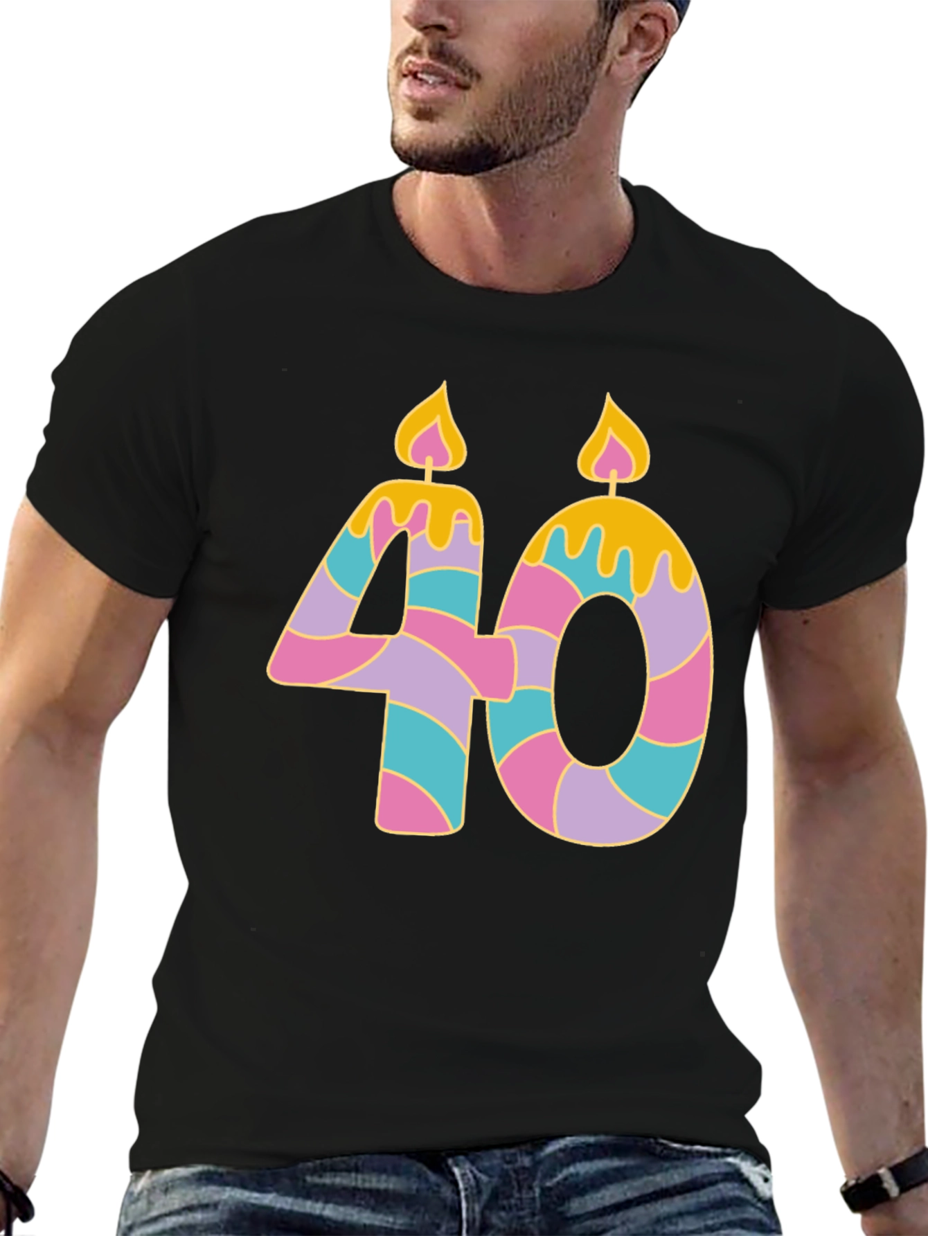 Black Novelty 40th Birthday Candle T-Shirt view 6