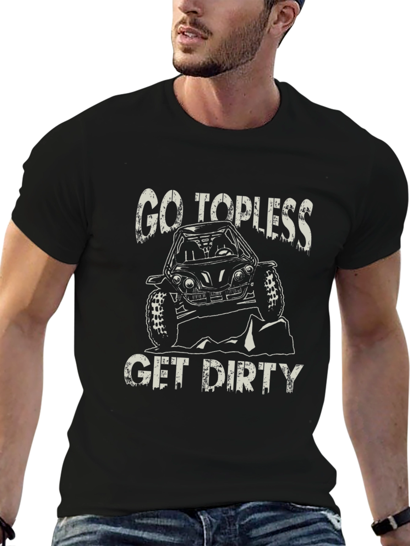 Black Go Topless Get Dirty T-Shirt - Off-Road Adventure Tee view 6