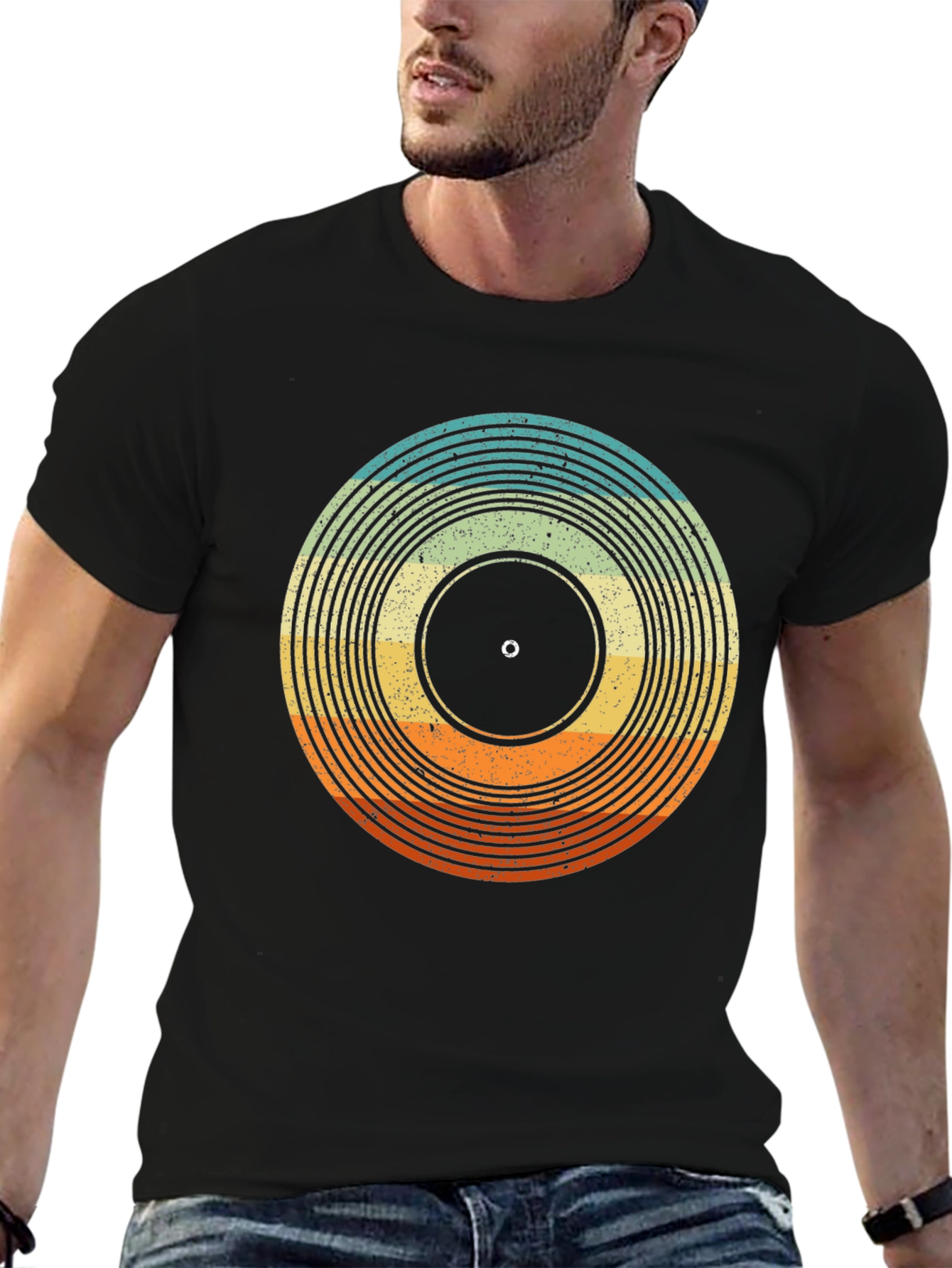 Black Retro Vinyl Record Graphic Tee - Vintage Style Music Lover Shirt view 6