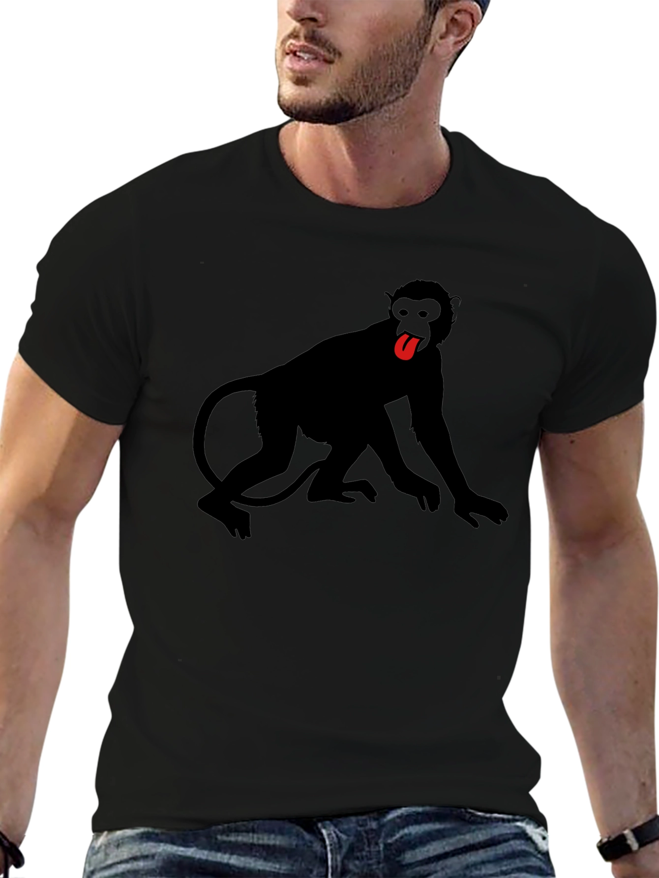 Black Monkey Tongue Out Graphic Tee - Black view 6