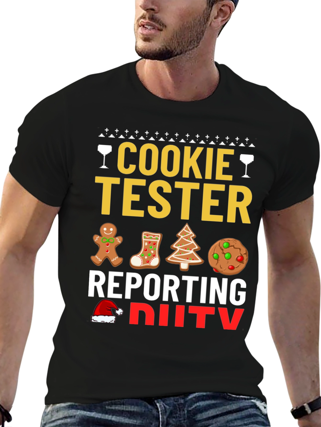 Black Cookie Tester Reporting for Duty Christmas T-Shirt view 6