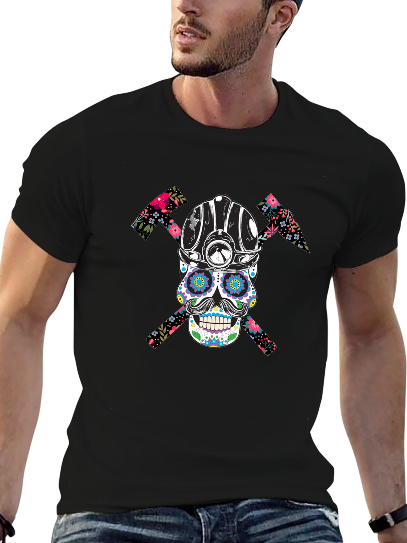Black Sugar Skull Miner Graphic Tee view 6