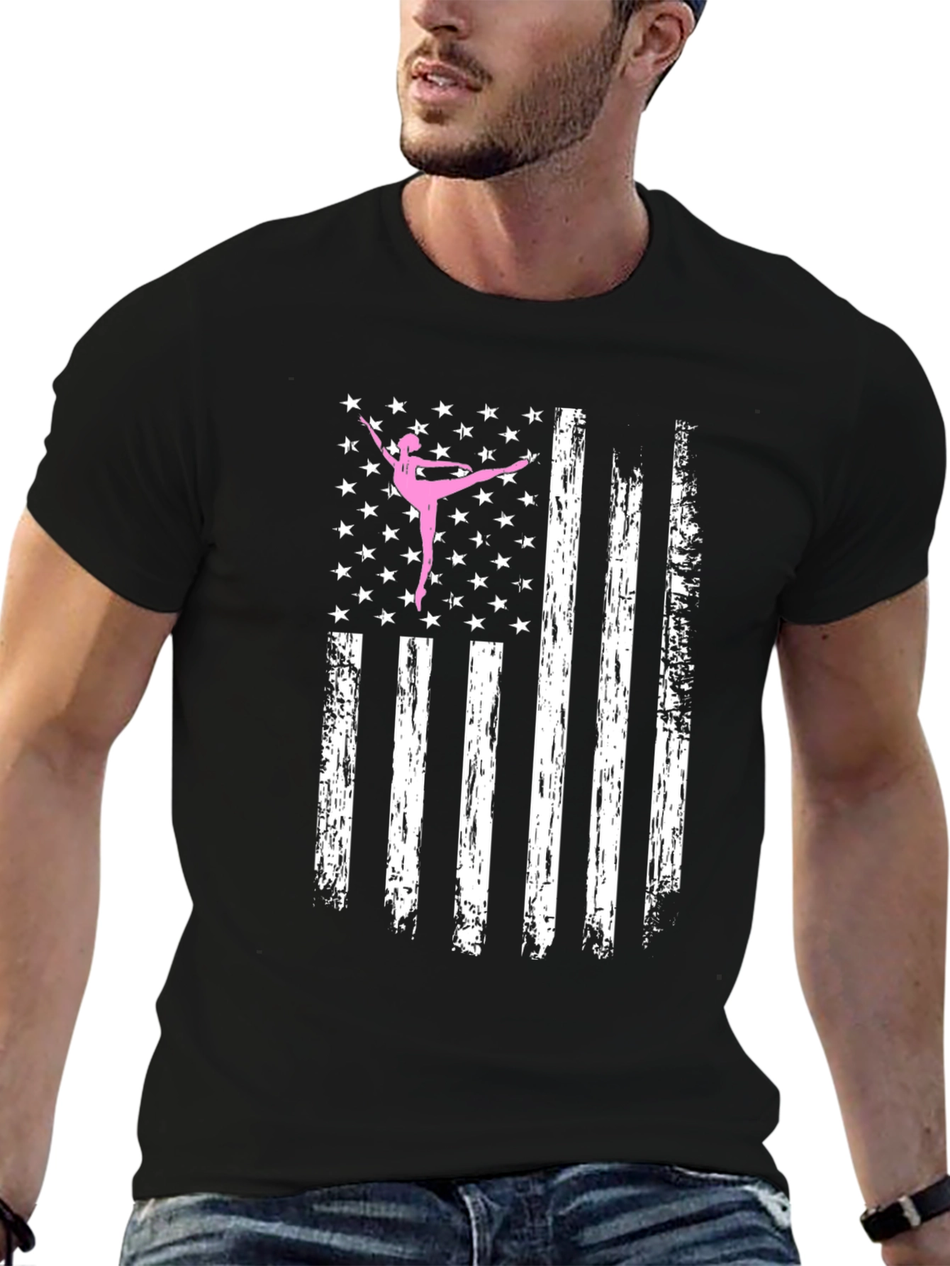 Black Ballet Dancer American Flag Black T-Shirt view 6