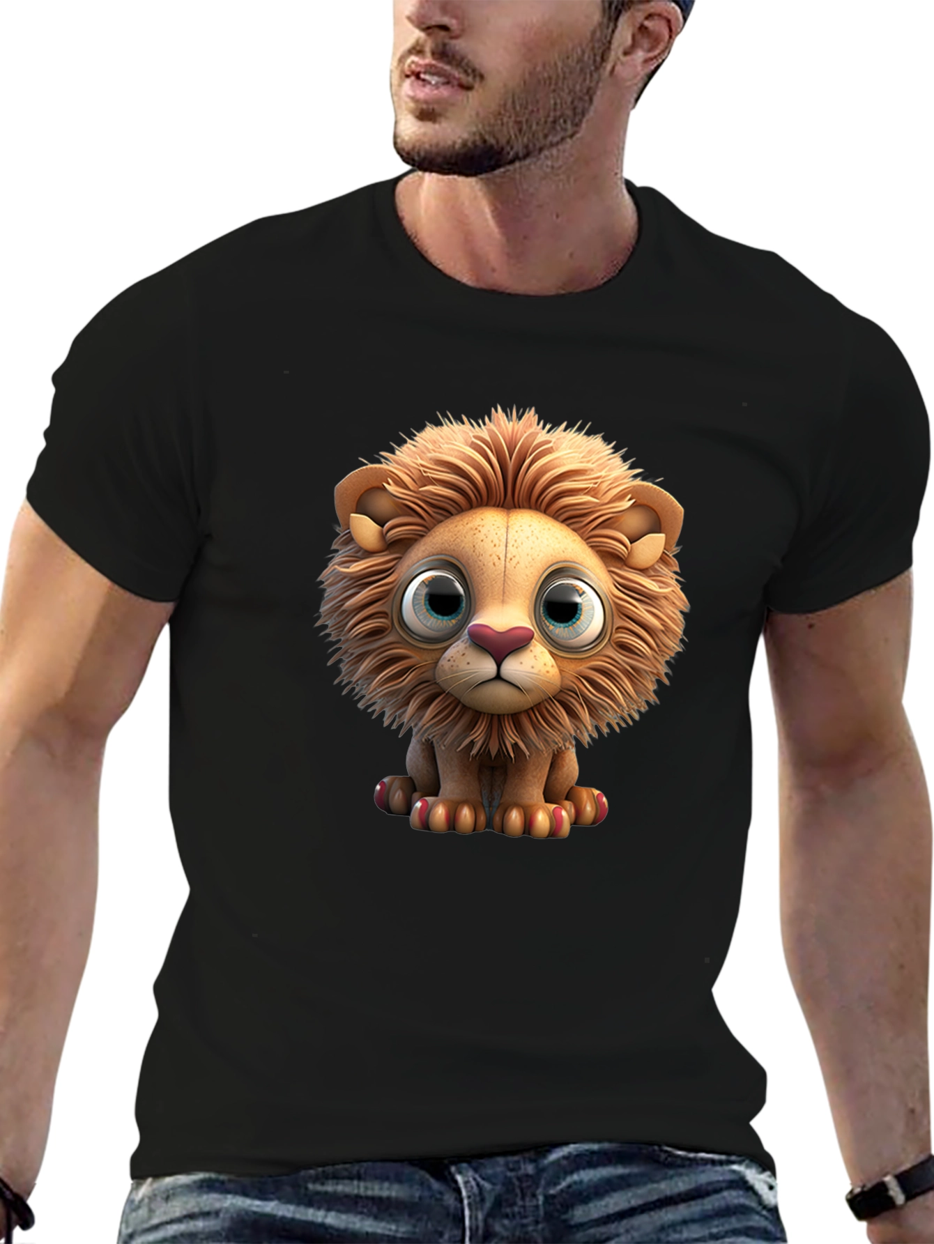Black Cute Lion Graphic T-Shirt view 6