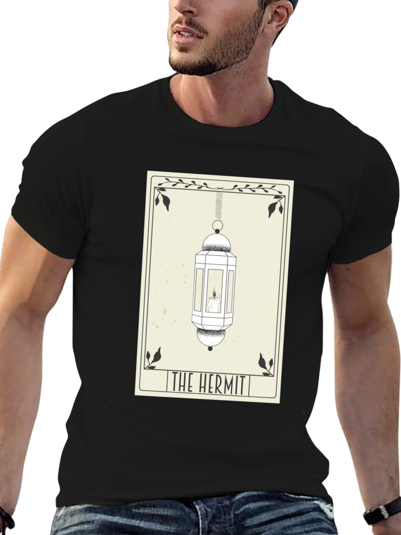 Black The Hermit Tarot Card T-Shirt - Occult Design view 6