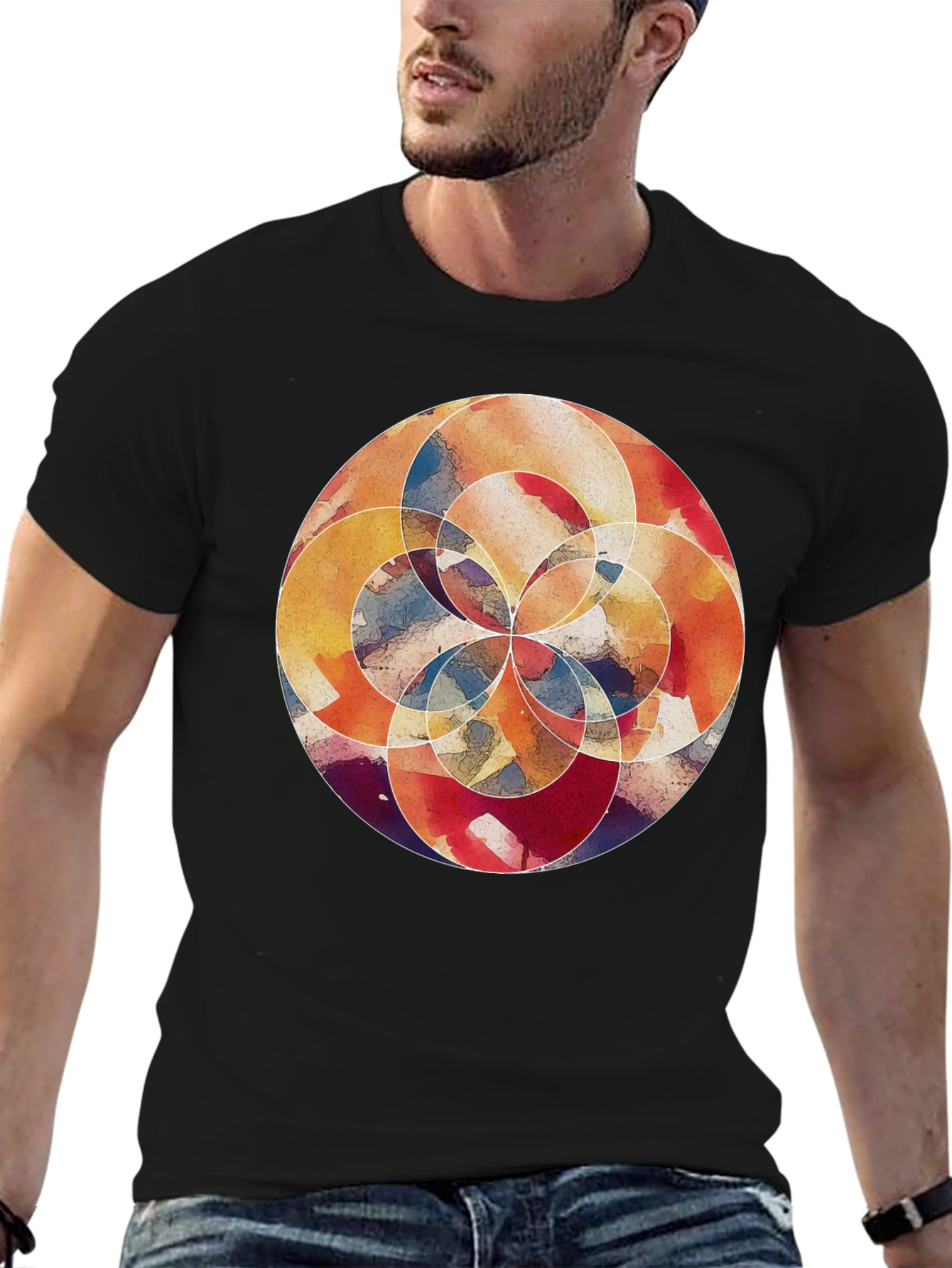 Black Abstract Watercolor Circle Graphic T-Shirt view 6
