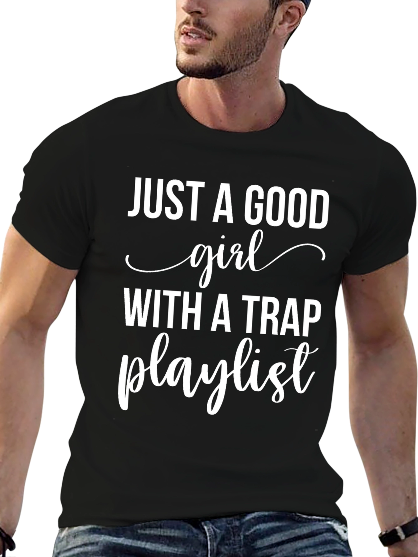 Black Good Girl Trap Playlist Black T-Shirt view 6