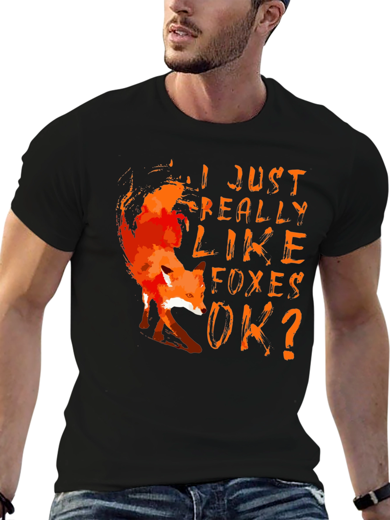 Black I Just Really Like Foxes OK T-Shirt view 6