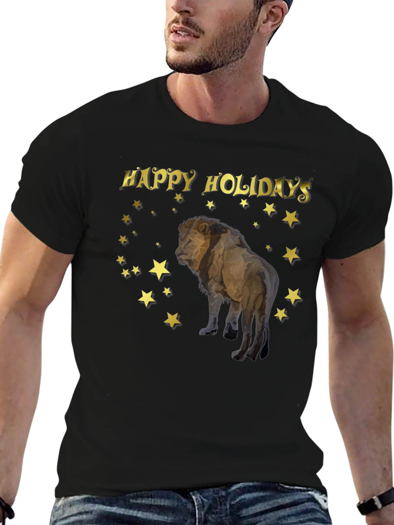Black Holiday Lion Graphic T-Shirt view 6