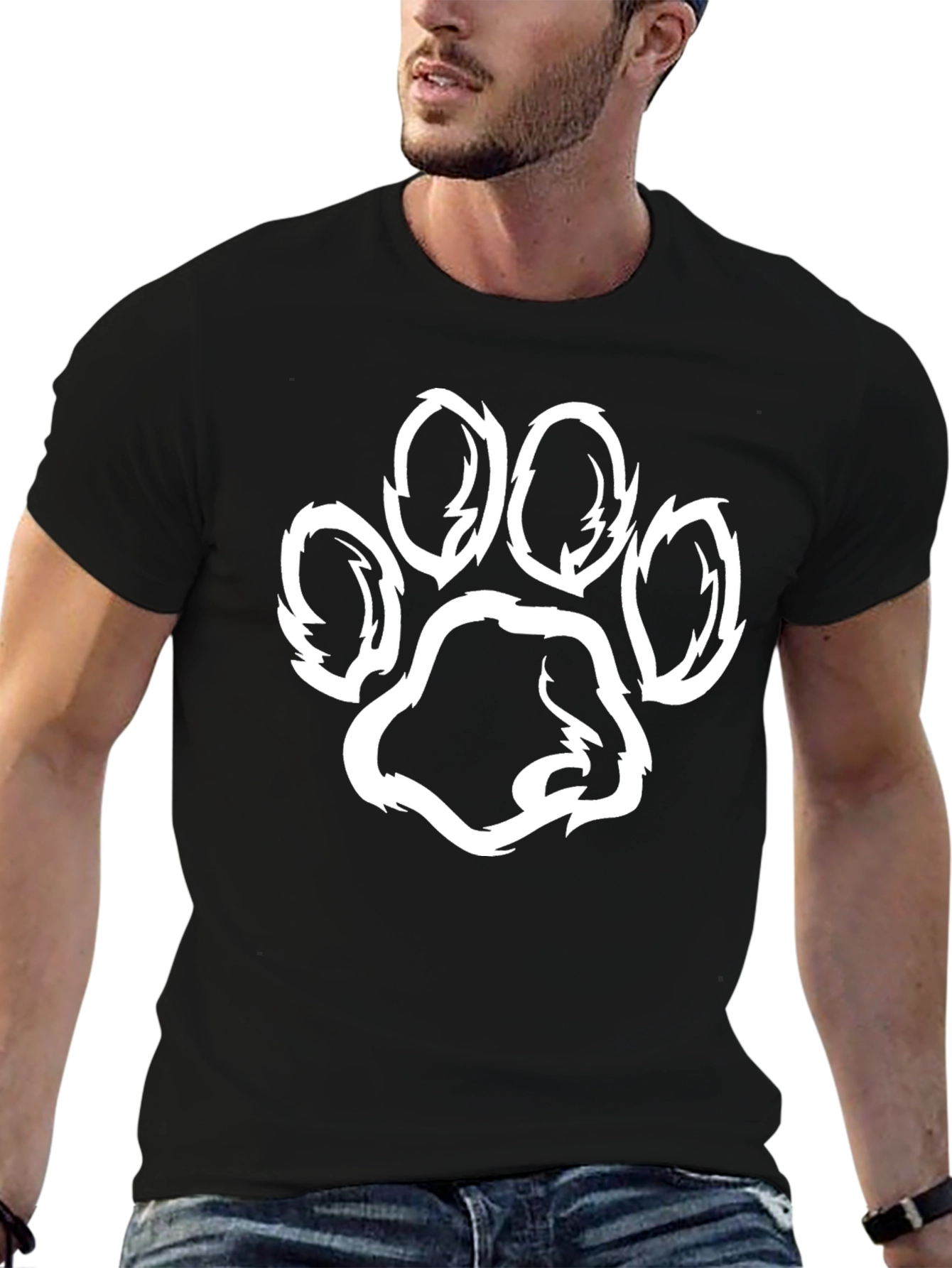 Black Black T-Shirt with Paw Print Graphic view 6
