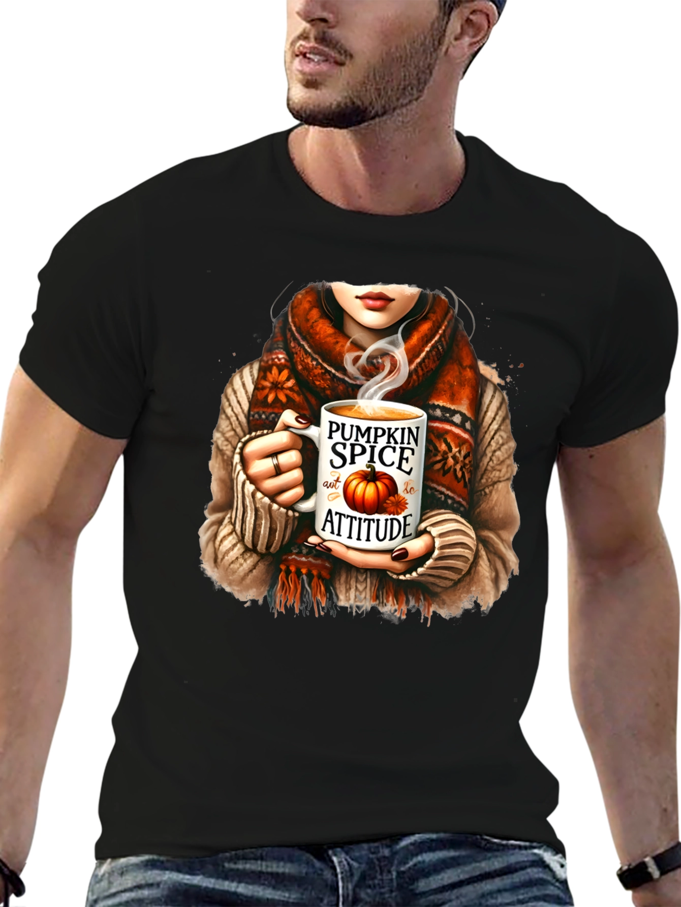 Black Pumpkin Spice Attitude T-Shirt Fall Graphic Tee view 6