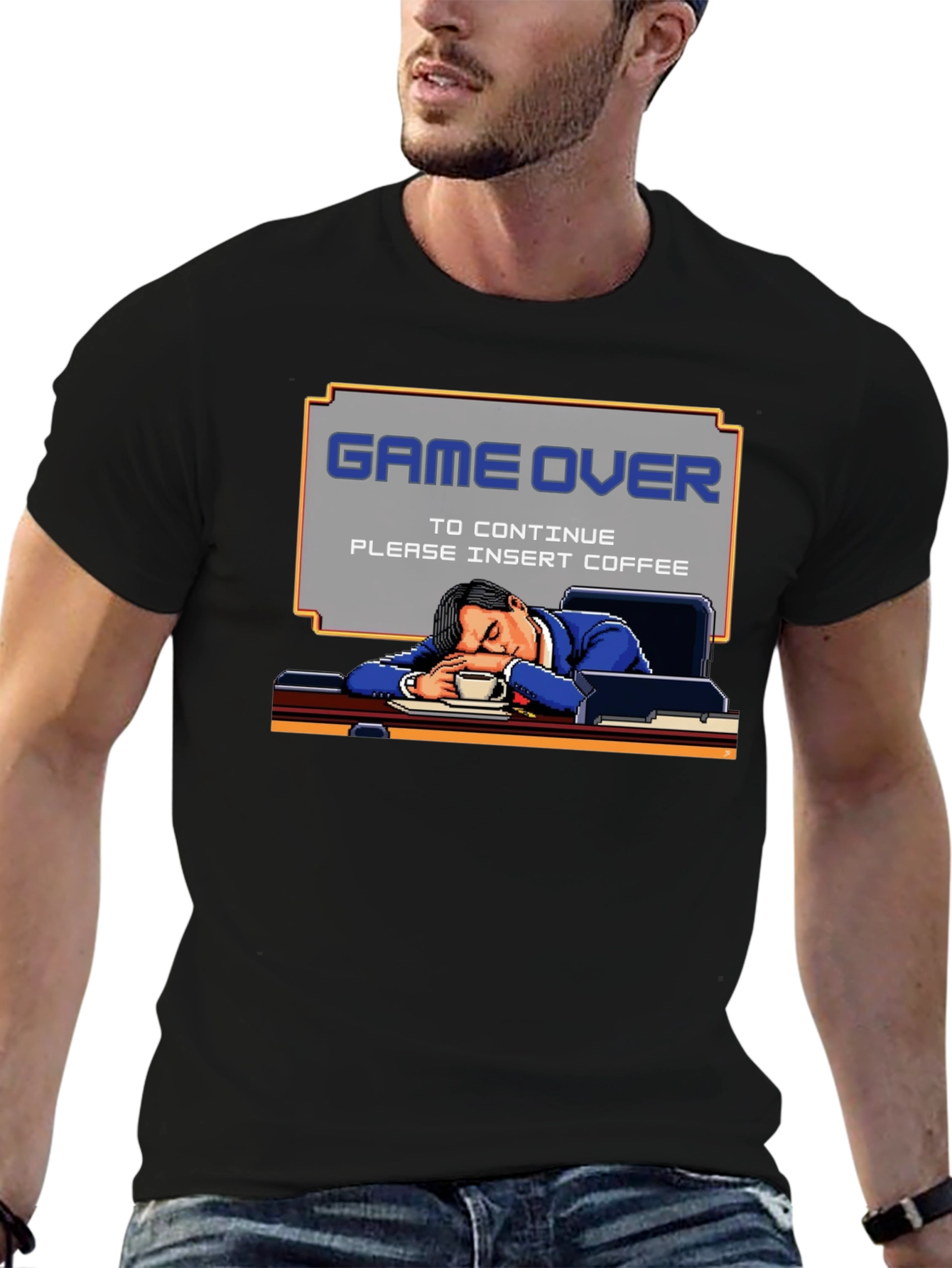 Black Game Over Insert Coffee T-Shirt view 6