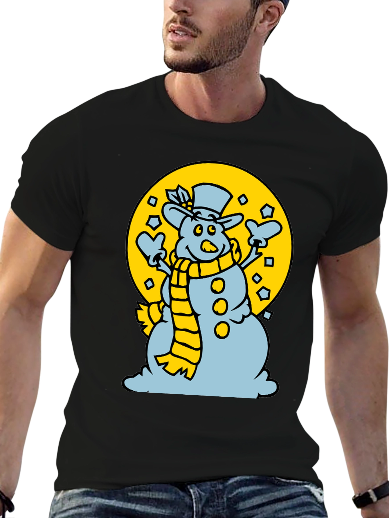 Black Snowman T-Shirt: Festive Holiday Apparel view 6