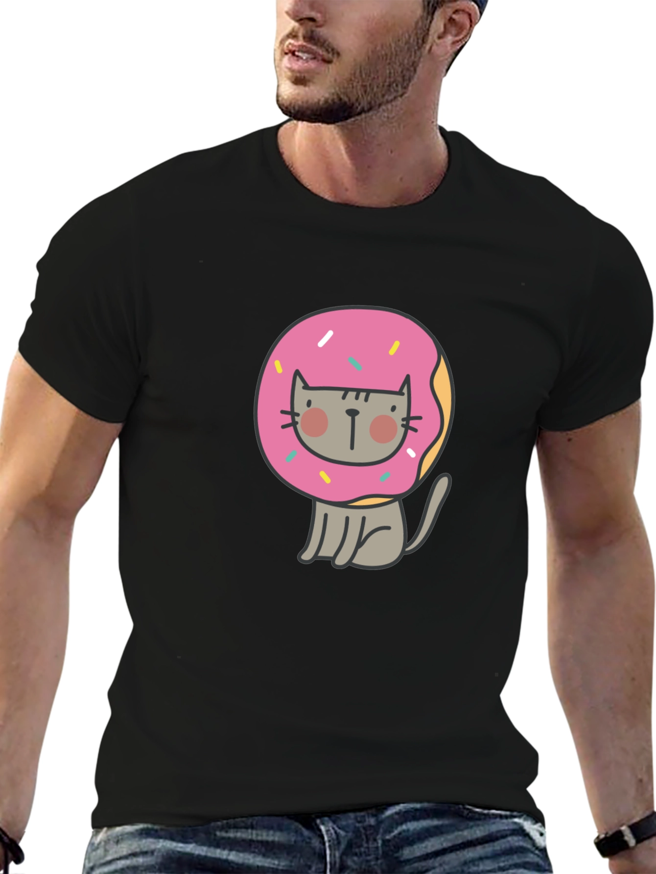 Black Donut Cat Graphic Tee - Cute and Funny view 6
