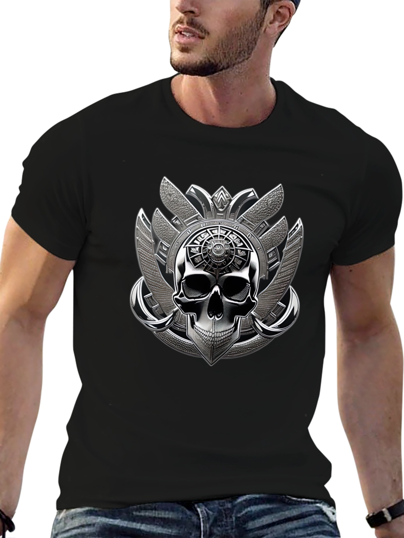 Black Skull Emblem Graphic Tee - Black view 6
