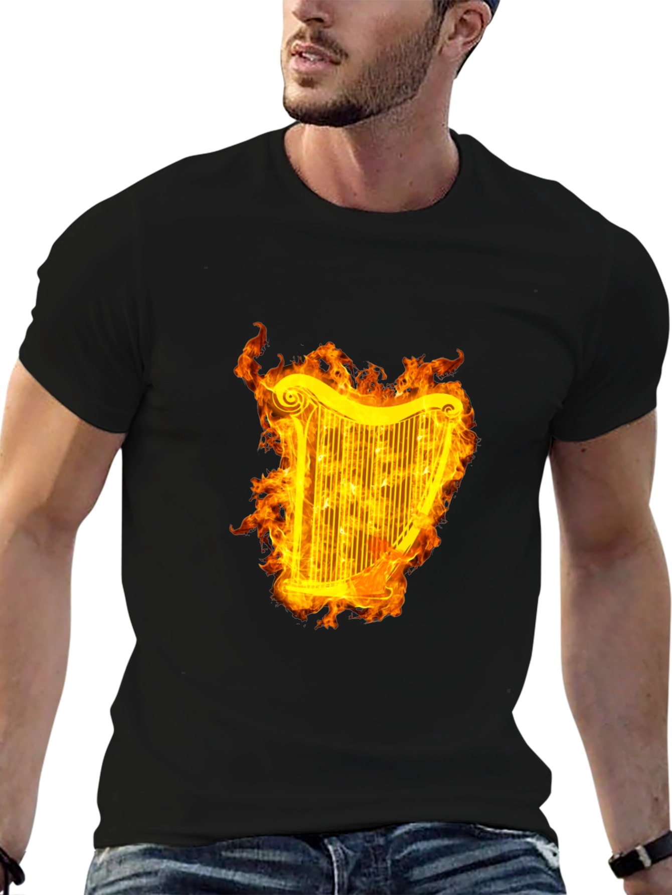 Fiery Harp Graphic Tee - Black Cotton Comfort - 6