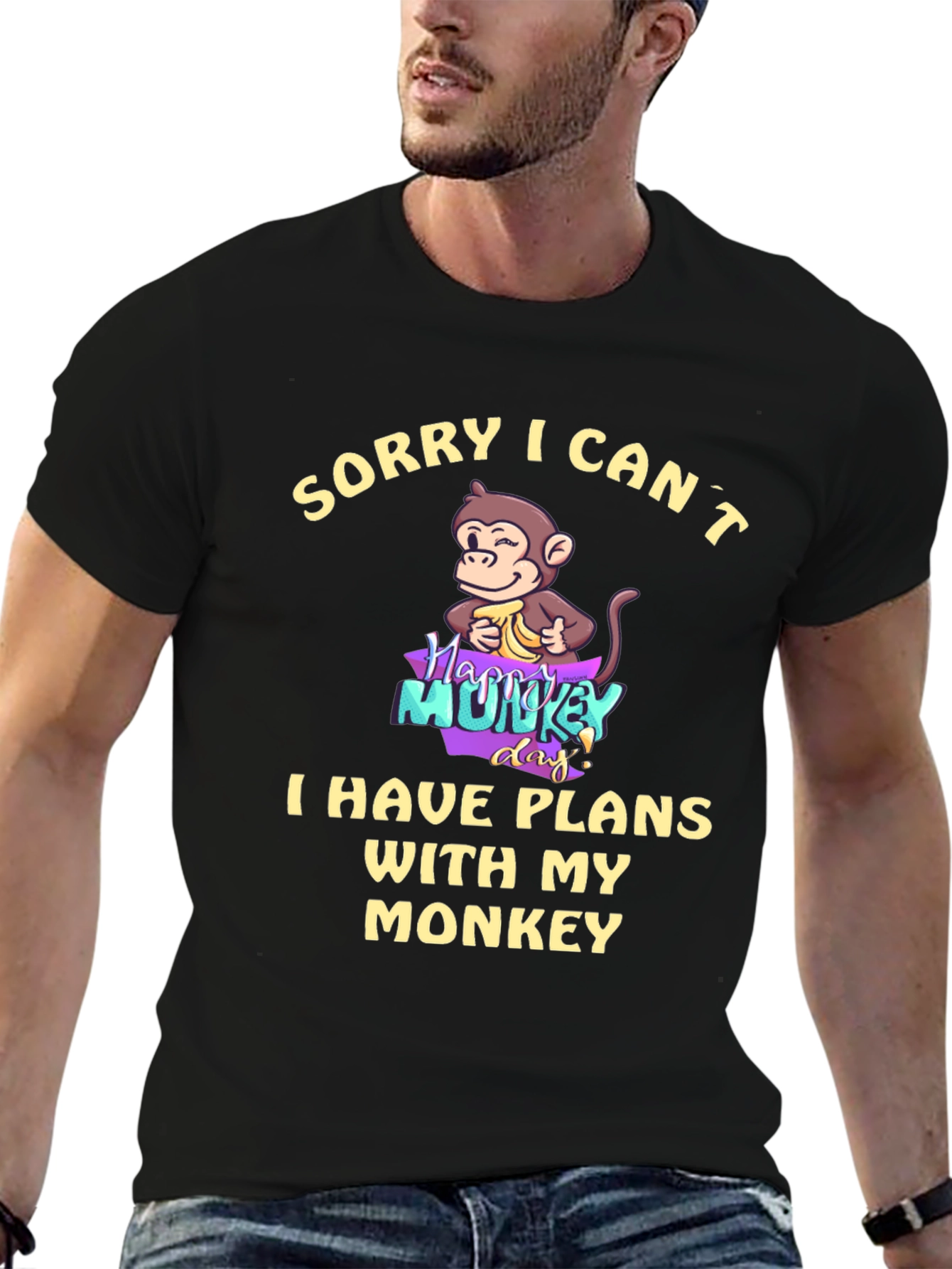 Black Funny Monkey Plans T-Shirt - Soft Cotton Blend view 6