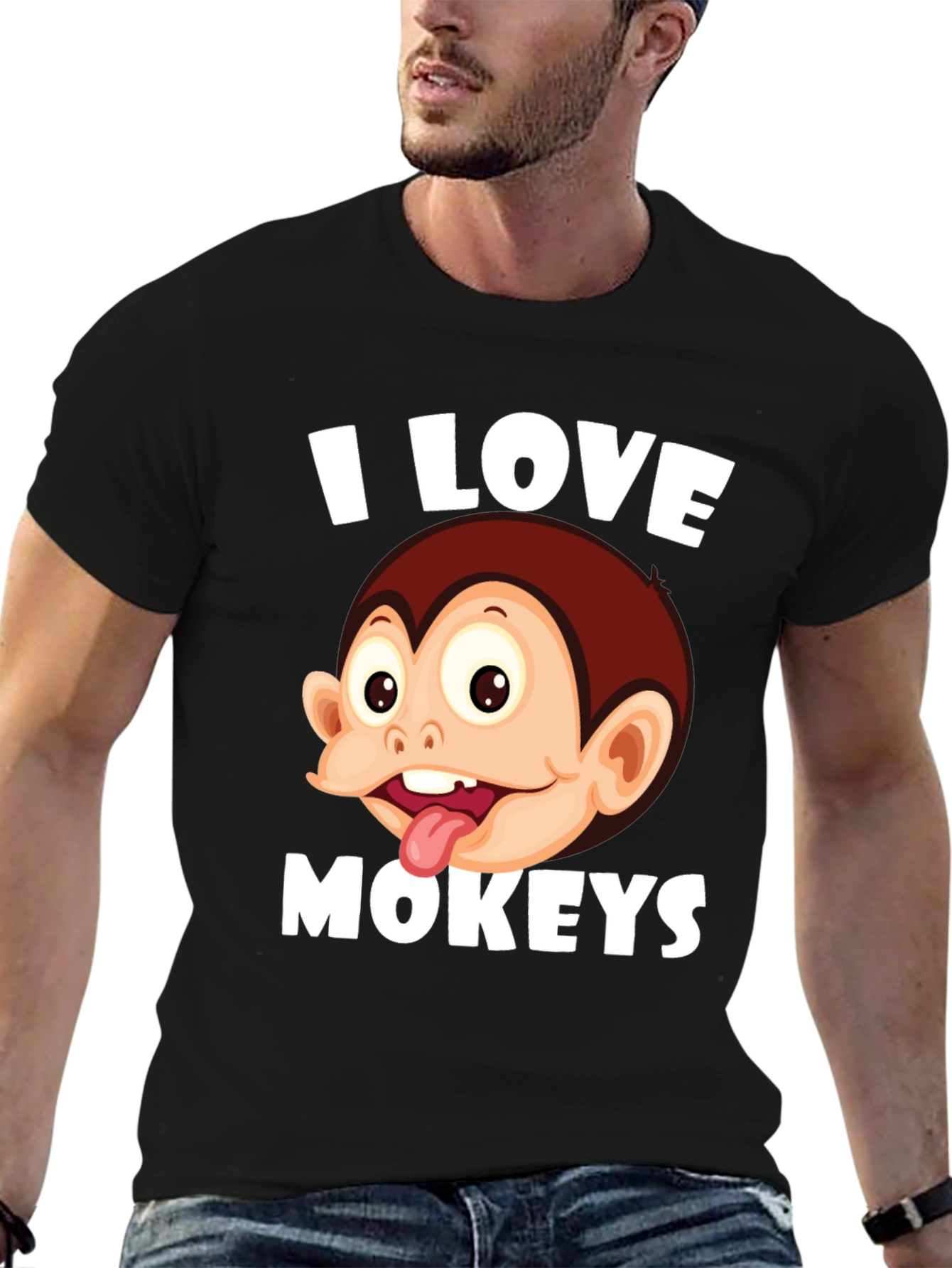 Black I Love Monkeys Graphic Tee - Novelty Design view 6