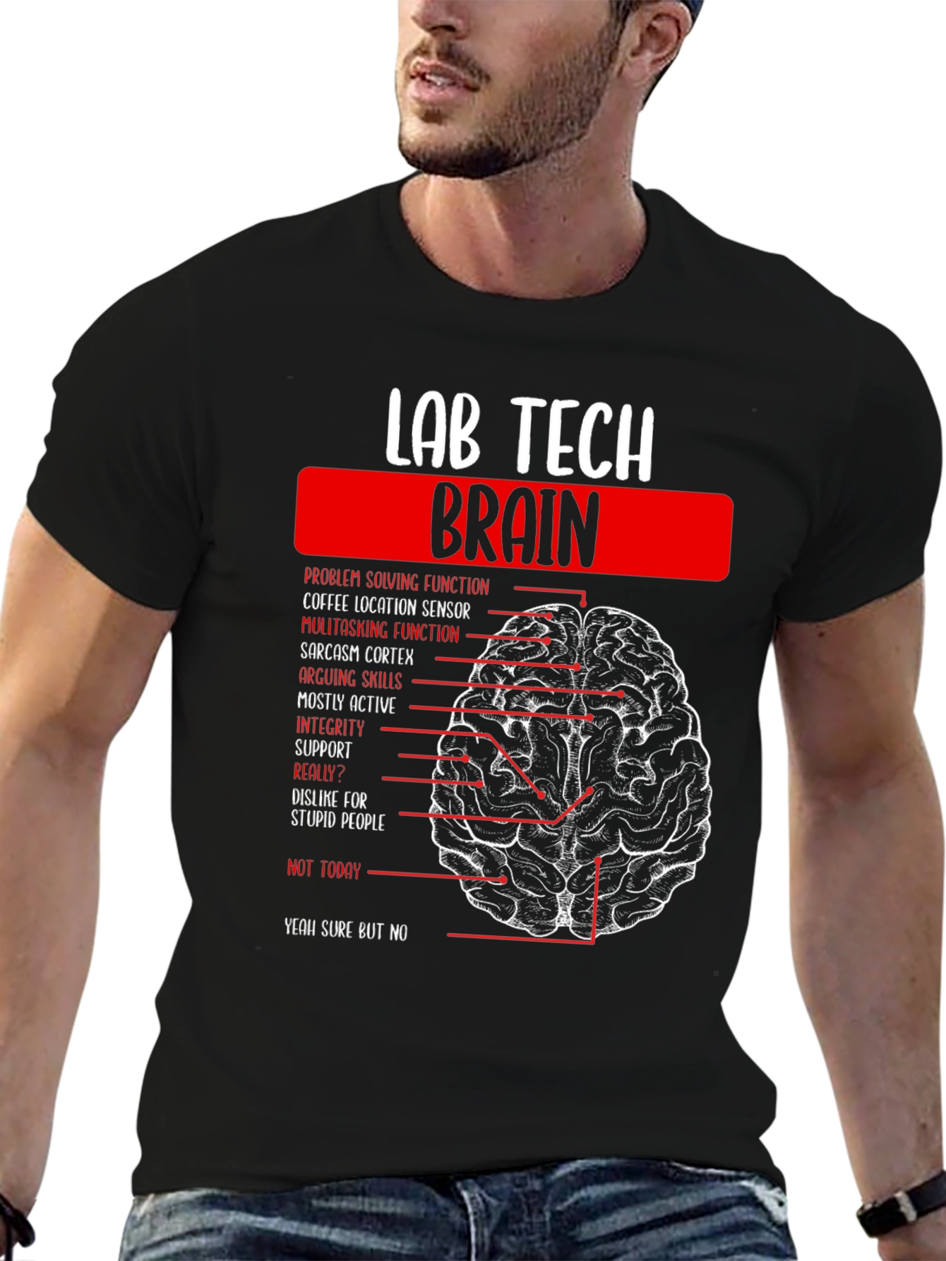 Black Lab Tech Brain Anatomy Graphic Tee -  Black view 6