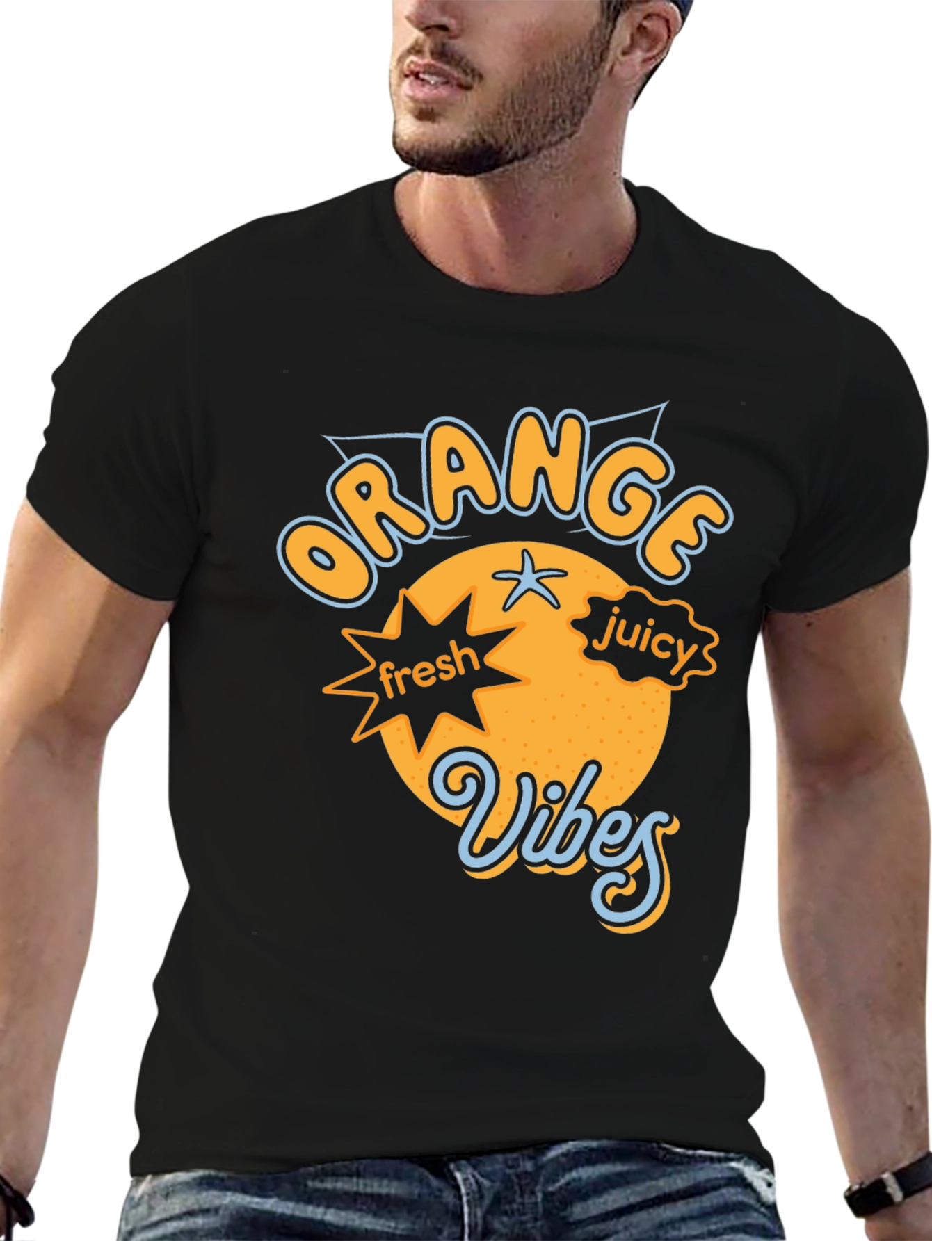 Black Orange Vibes Graphic Tee - Fresh & Fun view 6