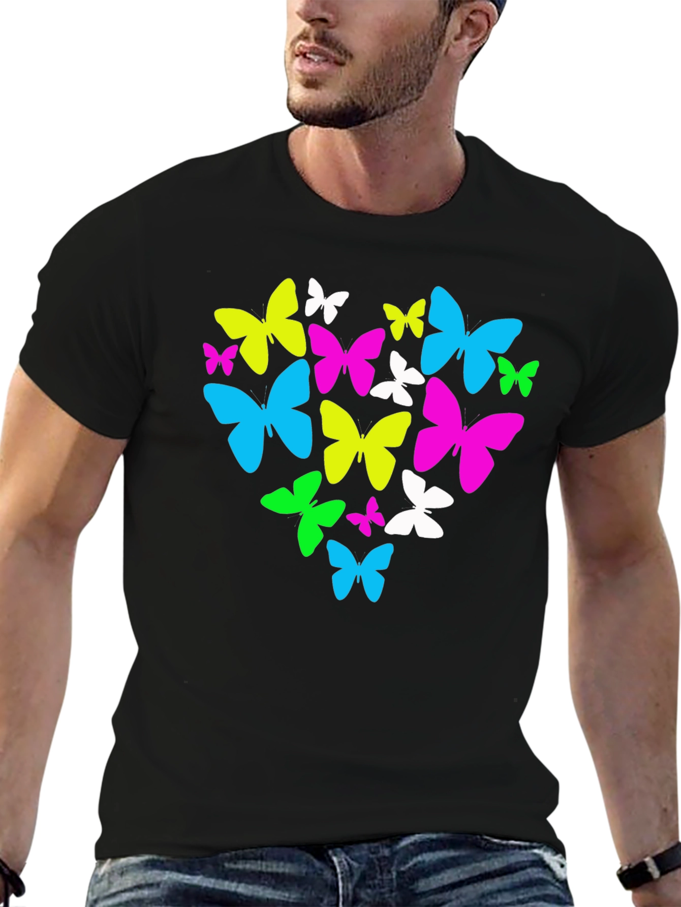 Black Butterfly Heart Graphic T-Shirt - Black view 6