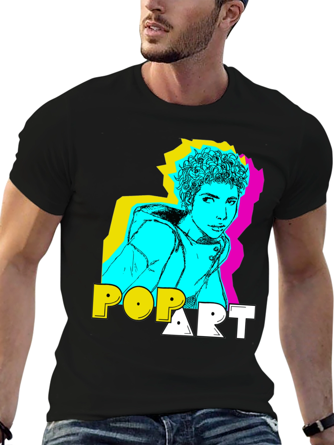 Black Pop Art Style Graphic T-Shirt view 6