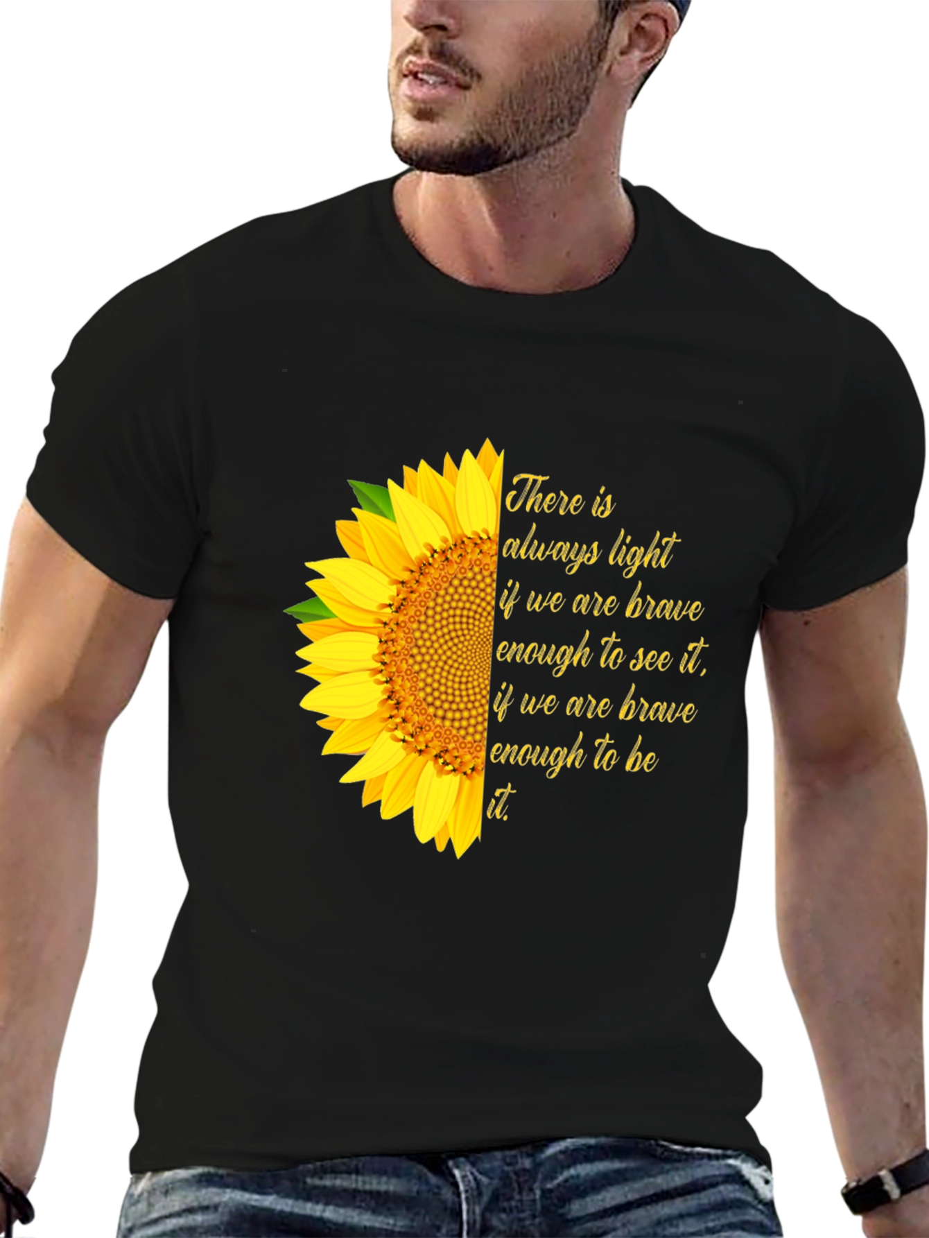 Black Sunflower Inspirational Quote Graphic Tee - "Always Light" view 6
