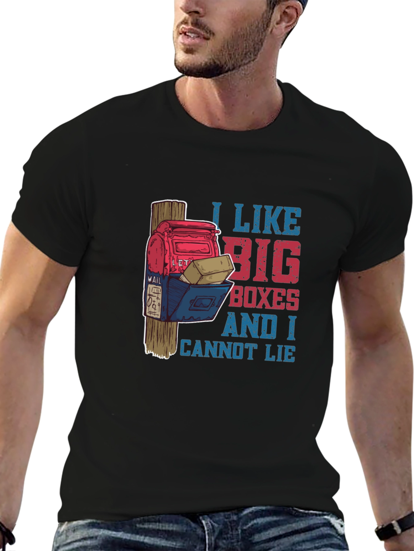 Black Funny Mailbox T-Shirt: I Like Big Boxes view 6