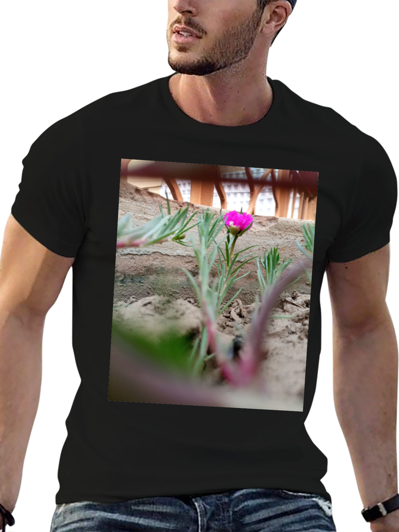 Black Unique Flower Print Black T-Shirt view 6