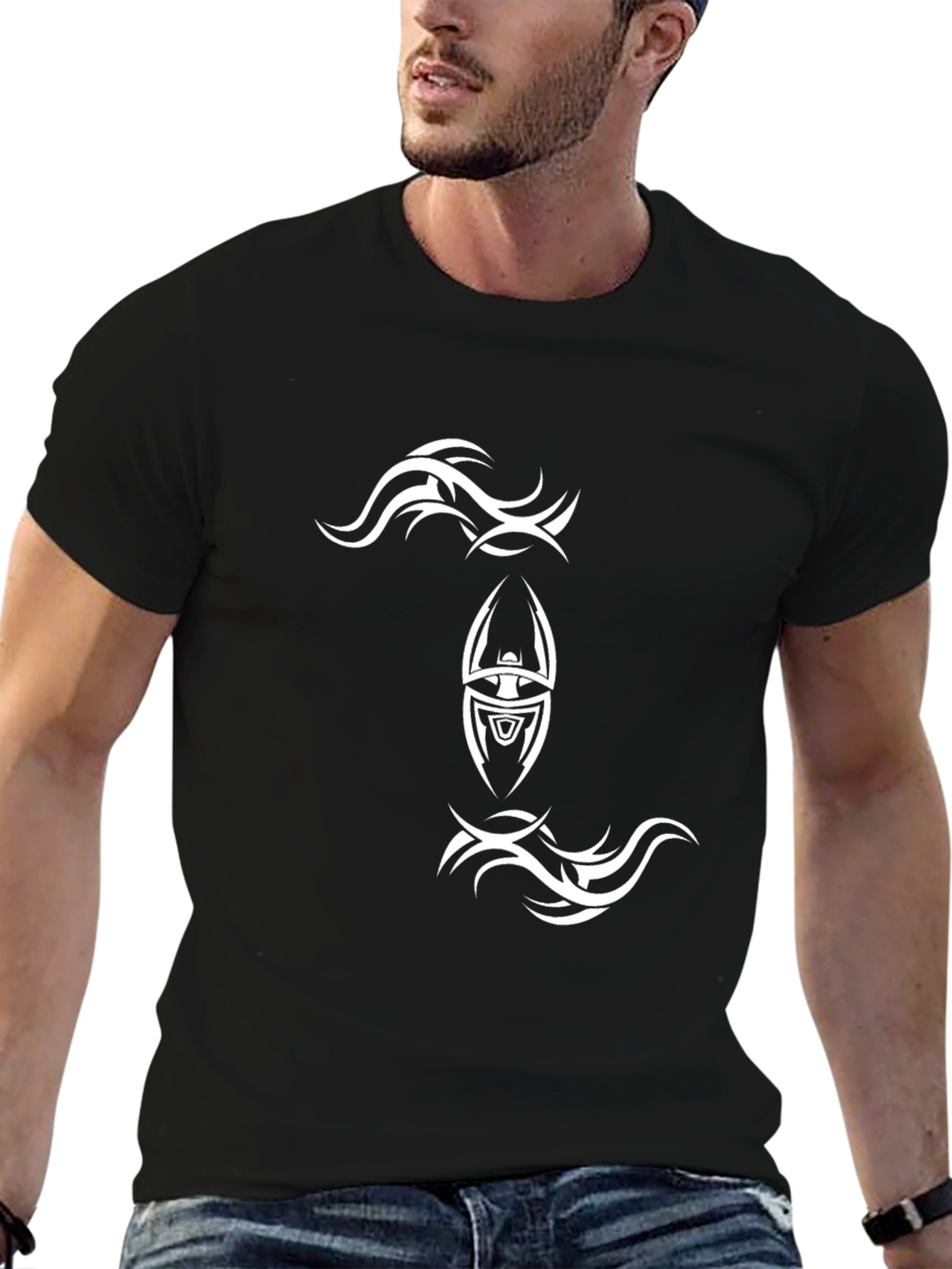 Black Tribal Graphic Black T-Shirt view 6