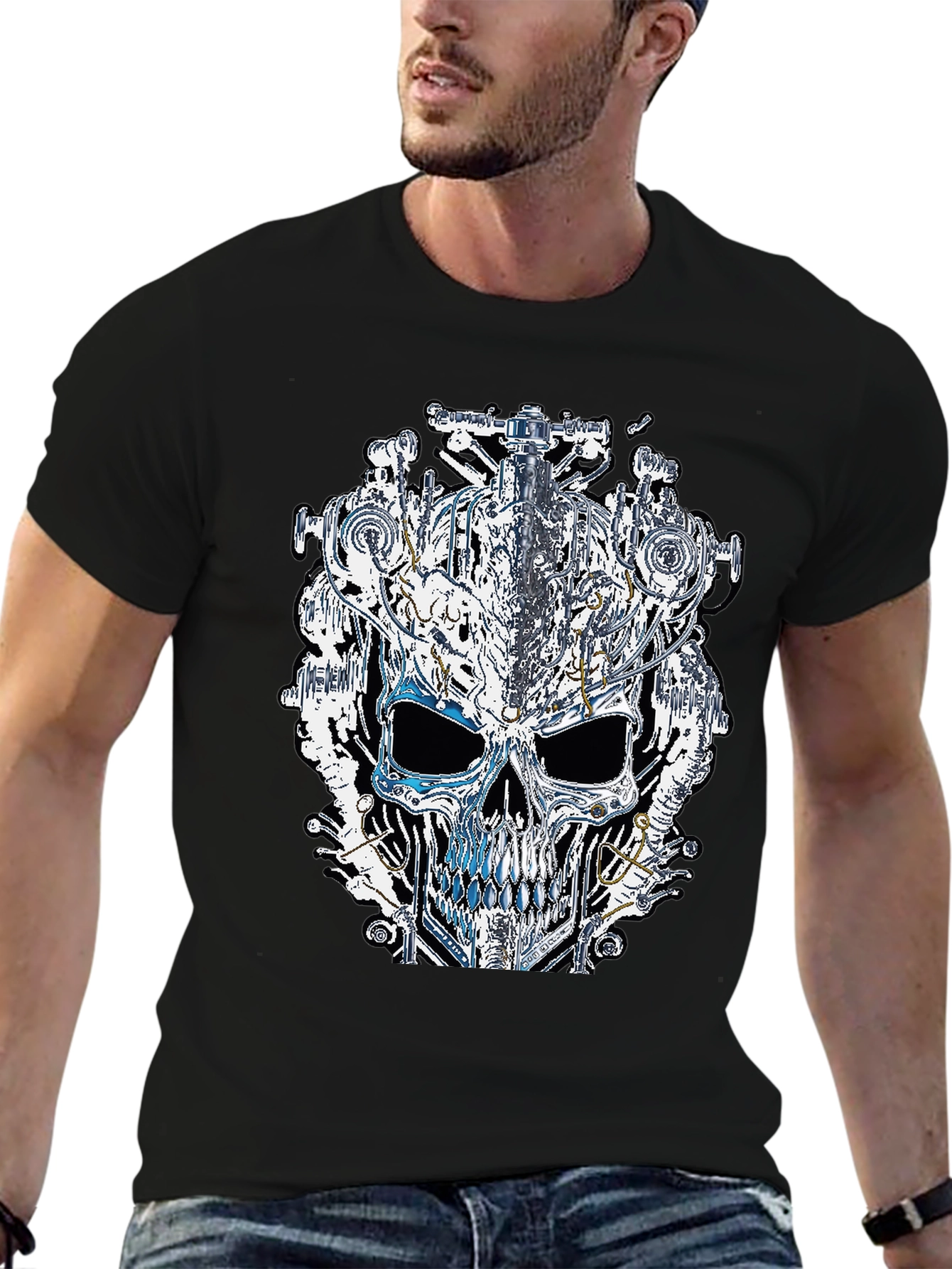 Black Steampunk Skull Graphic Tee view 6