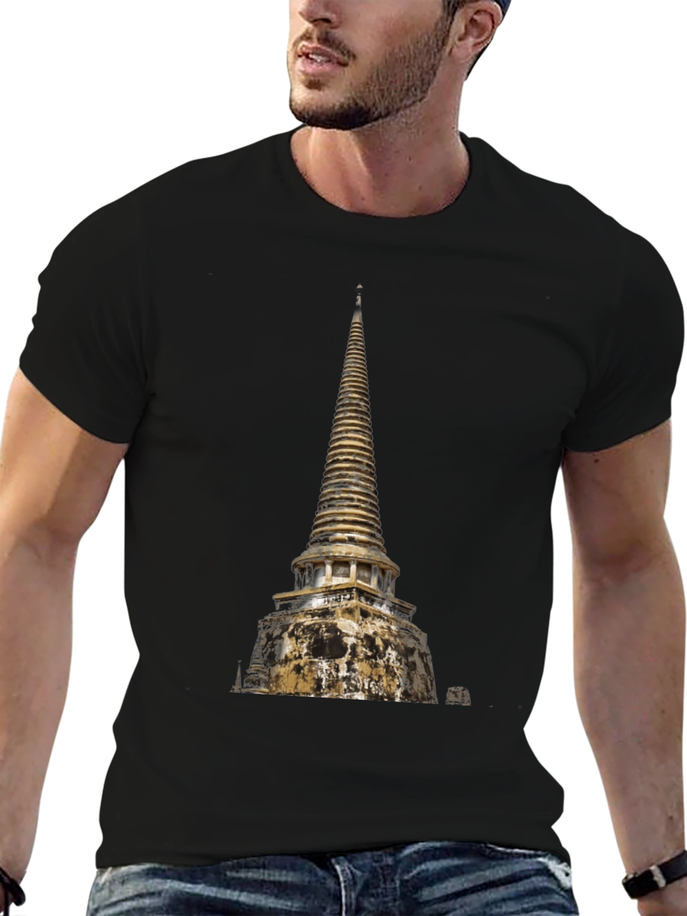 Black Temple Print Black T-Shirt view 6