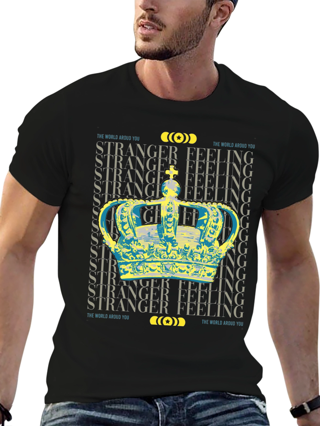 Black Stranger Feeling Crown Graphic Black T-Shirt view 6
