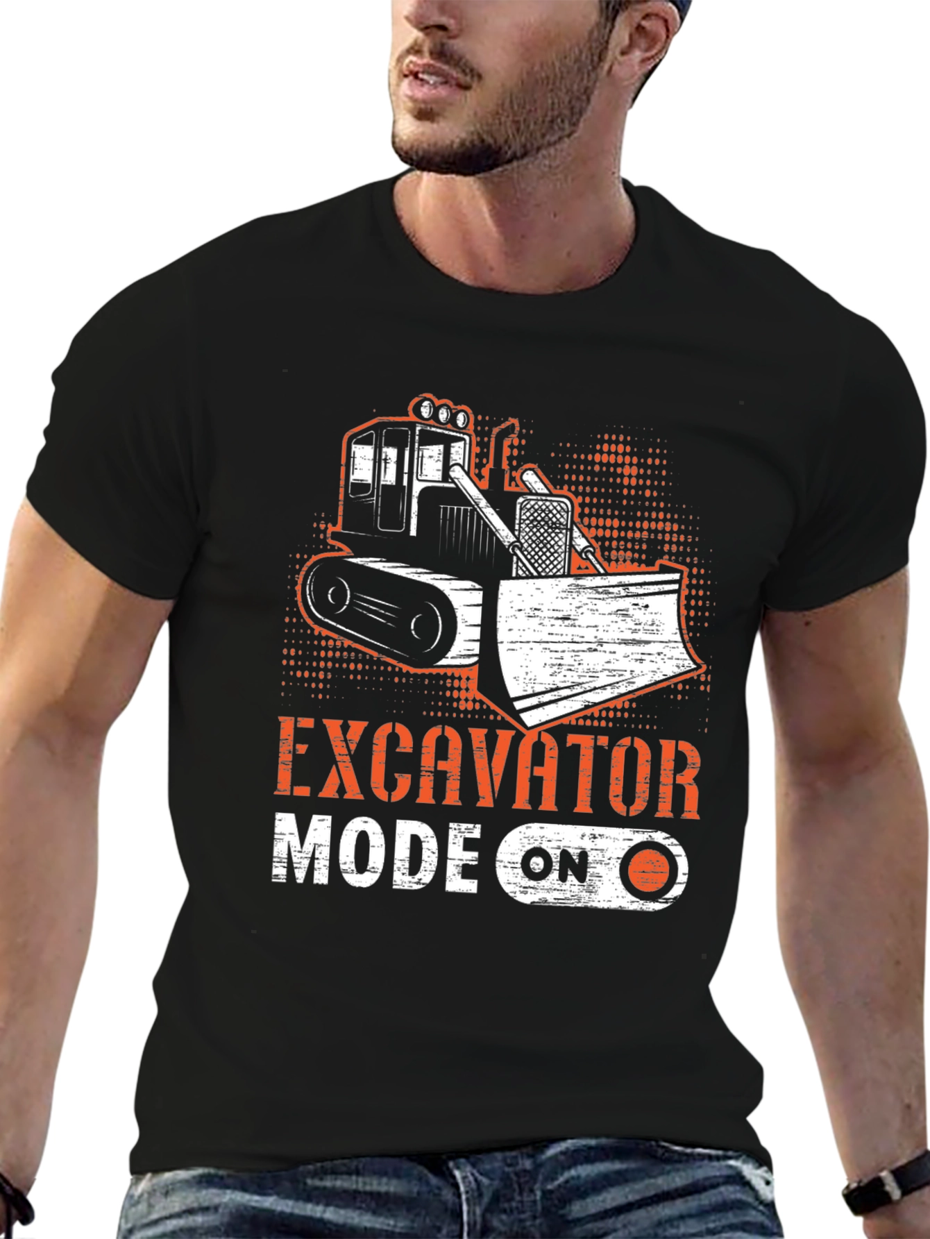 Black Excavator Mode On Black T-Shirt view 6