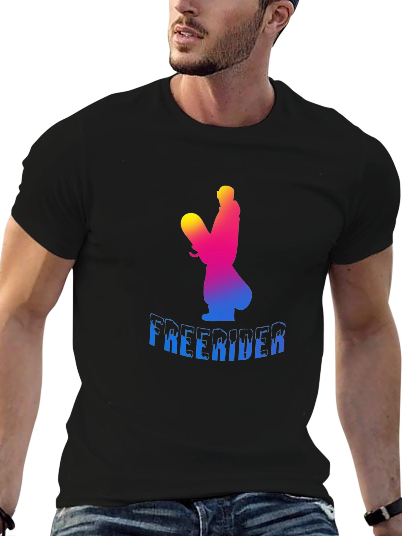 Black Freerider Skier Graphic Tee - Black Unisex T-Shirt view 6