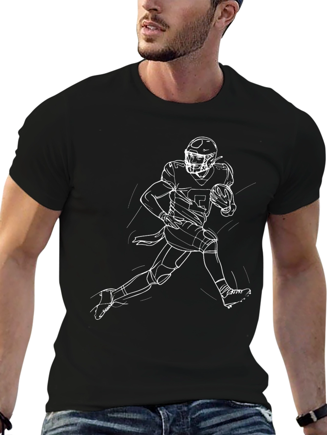 Black Football Player Sketch T-Shirt view 6