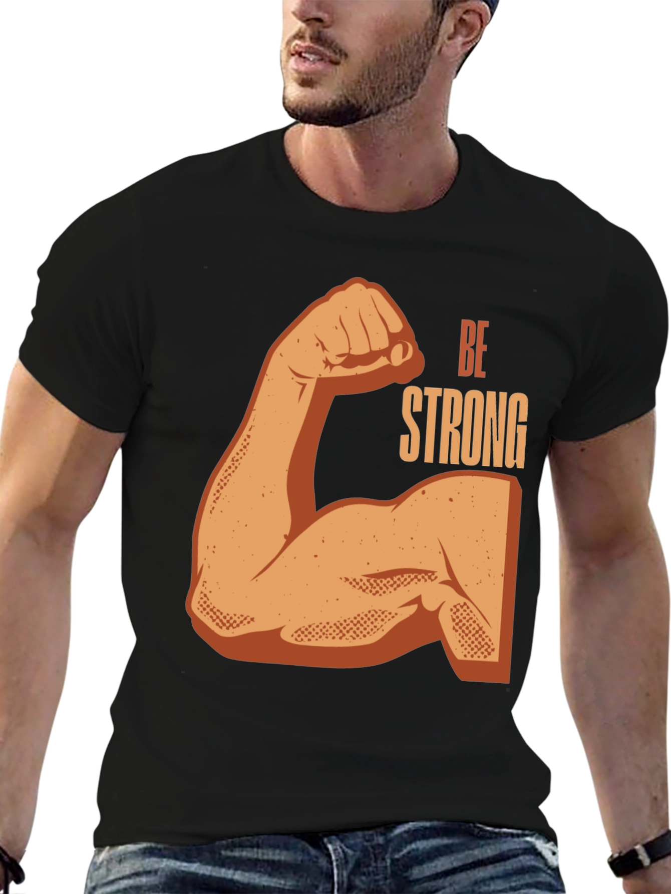 Black Be Strong Graphic Print Black T-Shirt view 6