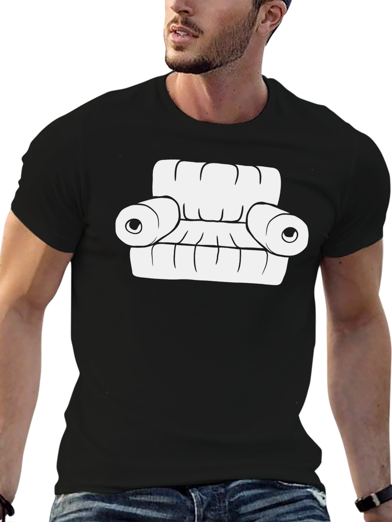 Black Cartoon Couch Graphic Tee - Comfortable Black T-Shirt view 6