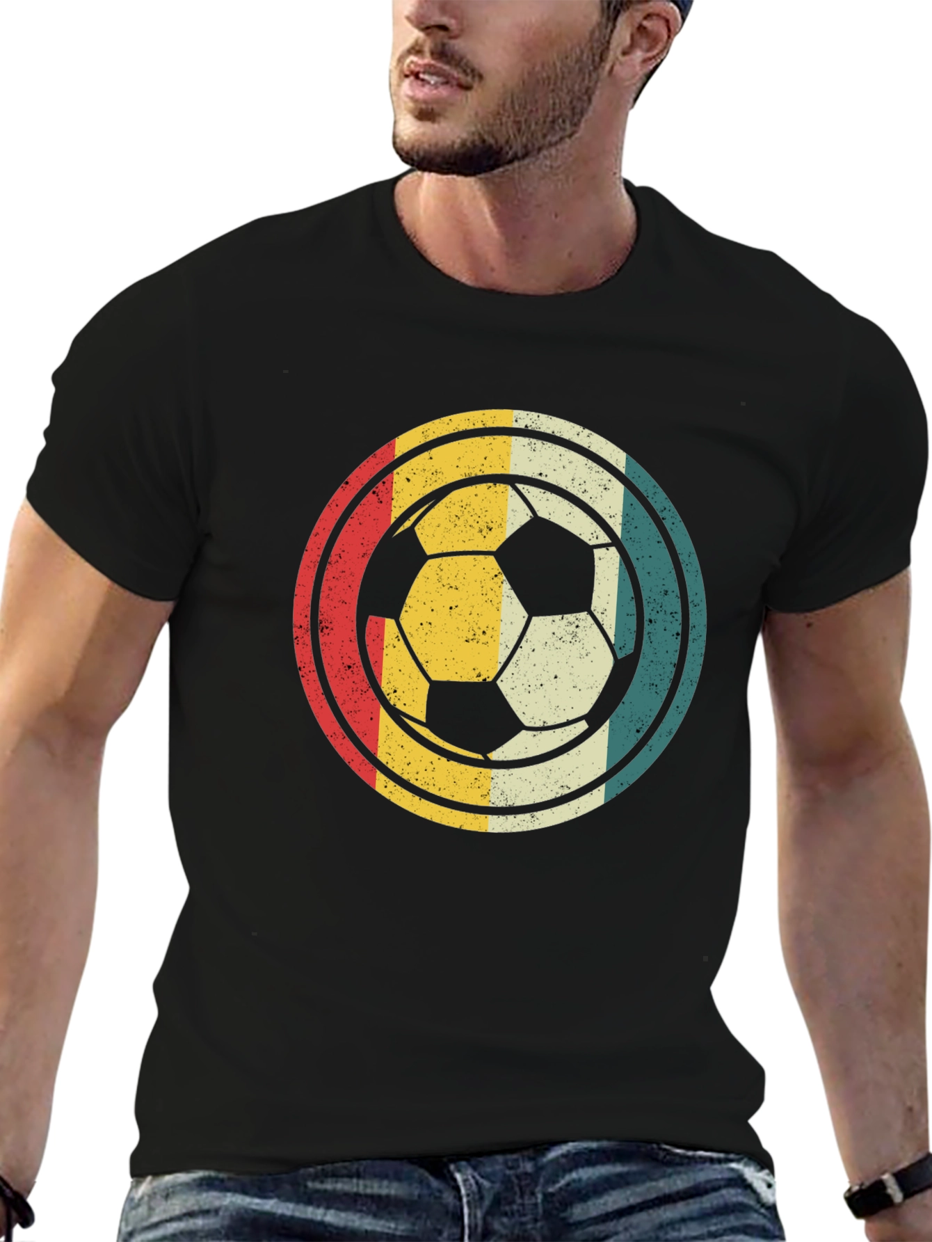 Black Retro Soccer Ball Graphic T-Shirt view 6