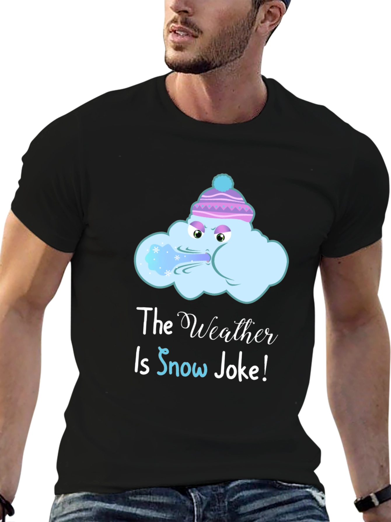 Black Funny Winter Weather T-Shirt - Snow Joke Graphic Tee view 6