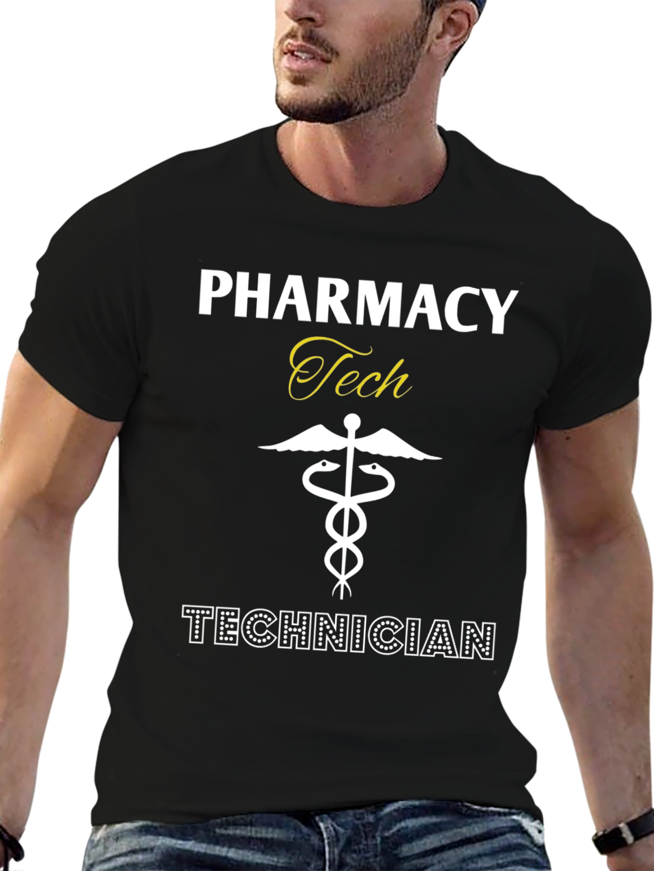 Black Pharmacy Technician T-Shirt - Caduceus Symbol view 6