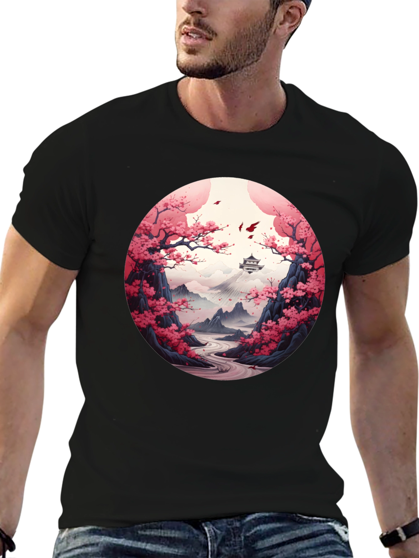 Black Cherry Blossom Mountain T-Shirt view 6