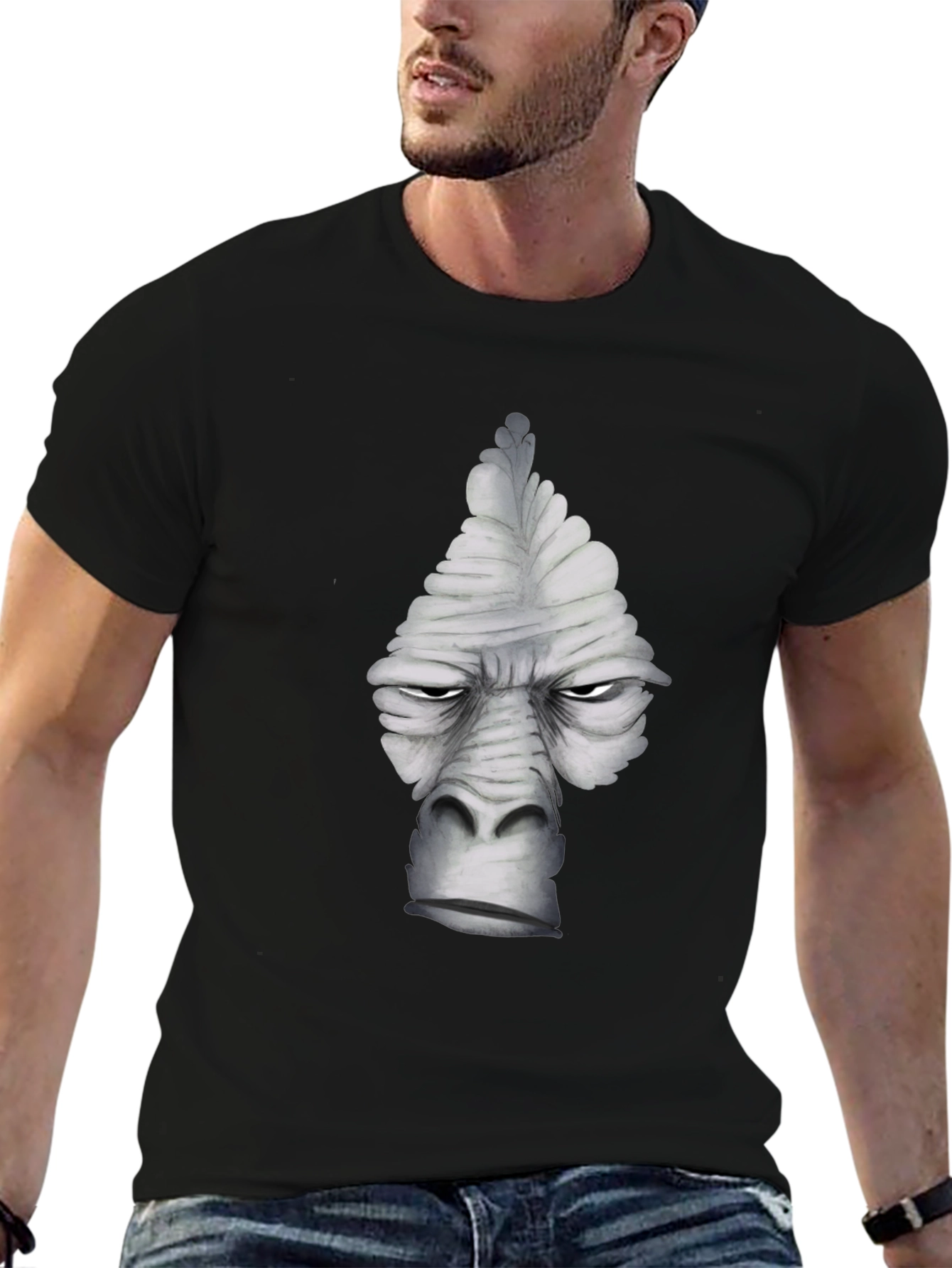 Black Cool Gray Gorilla Face Graphic T-Shirt view 6