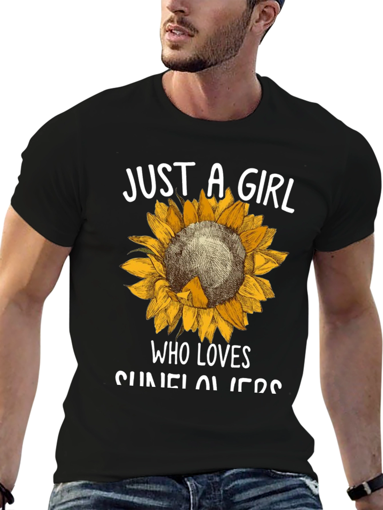 Black Sunflower Graphic Tee - Just A Girl Who Loves Sunflowers view 6