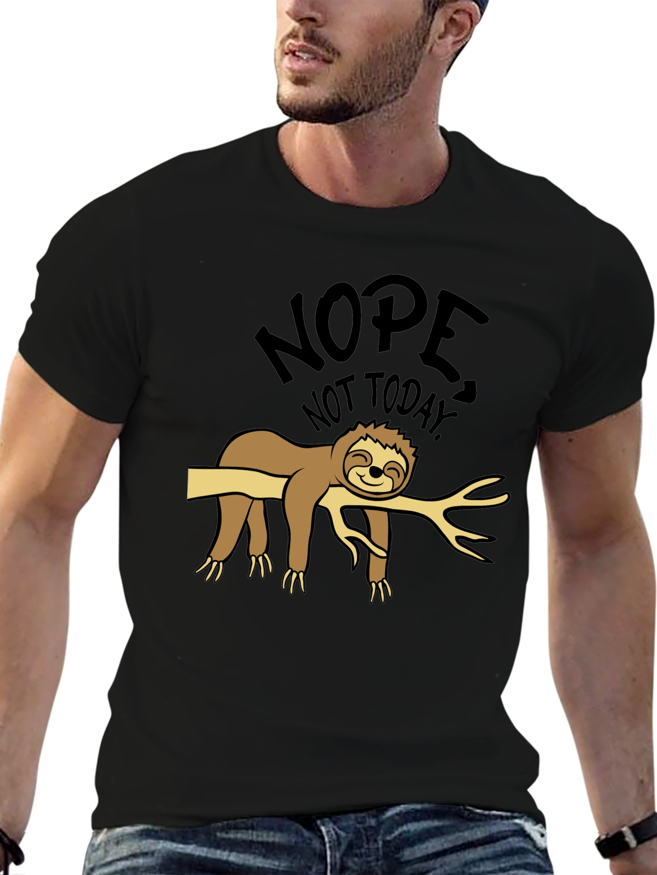 Black Nope Not Today Sloth Graphic T-Shirt view 6