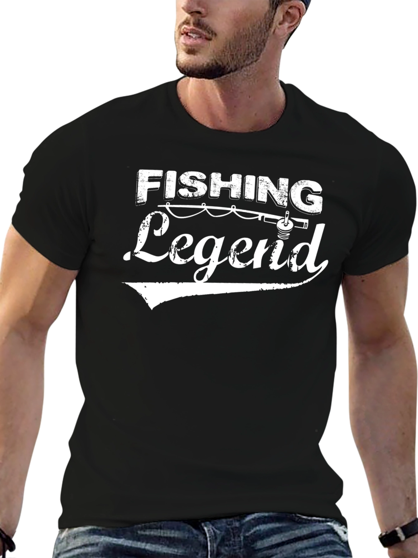 Black Fishing Legend Graphic Tee - Black Cotton T-Shirt view 6